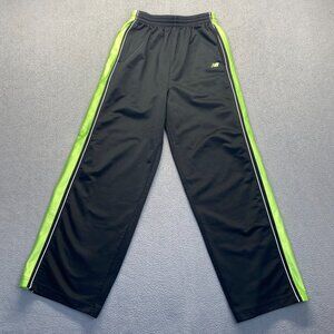 New Balance Athletic Sweat Pants Black W Green Stripe Youth Sz Large 14/16